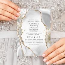Einladung zur Hochzeit in Weiß, Gold und Grau