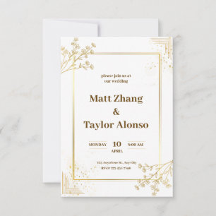 Einladung zur Hochzeit in Weiß und Gold
