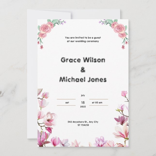 Einladung zur Hochzeit in Weiß und Rosa (Vorderseite)