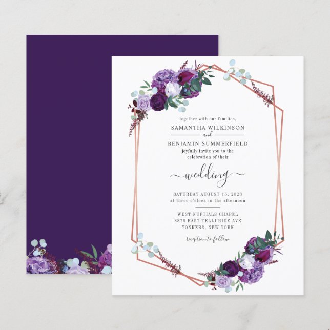 Einladung zur Hochzeit lila geometrischer Rahmen (Vorne/Hinten)