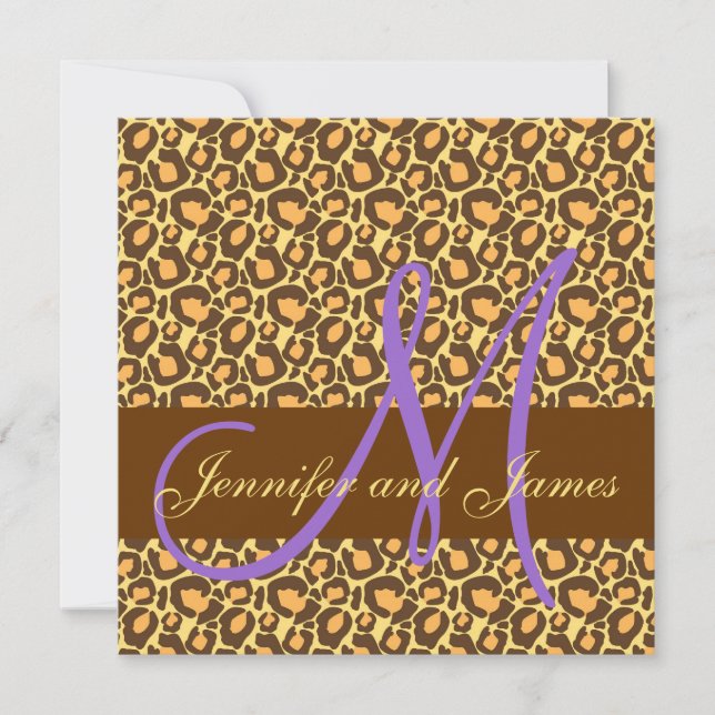 Einladung zur Hochzeit Lila Monogramm Leopardenmus (Vorderseite)