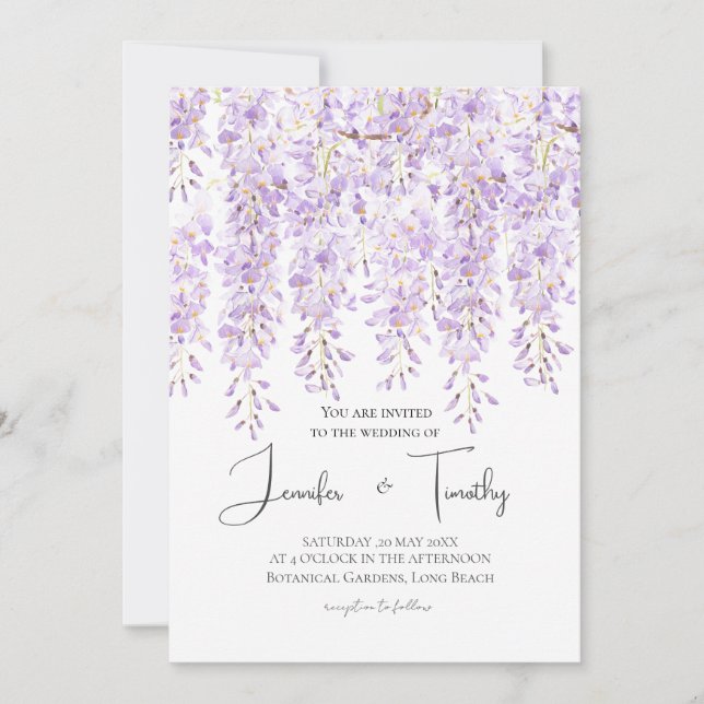Einladung zur Hochzeit lila Wisteria in Blüte (Vorderseite)
