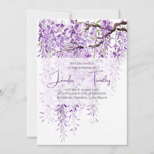 Einladung zur Hochzeit lila Wisteria in Blüte 2024 (Vorderseite)