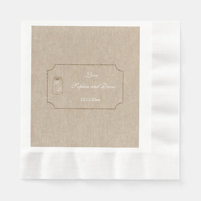 Einladung zur Hochzeit | Mason Jar Linen Leinwand Serviette (Vorderseite)