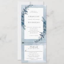 Einladung zur Hochzeit mit blauem Aquarell w uAwg