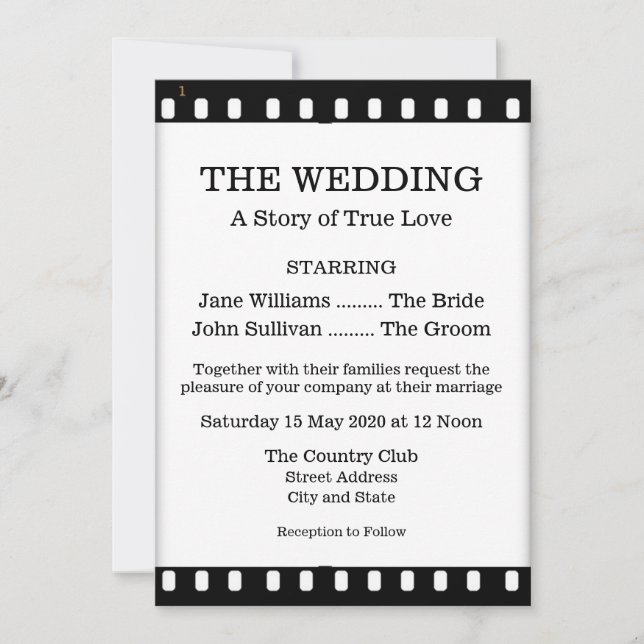 Einladung zur Hochzeit mit einem Filmthema (Vorderseite)
