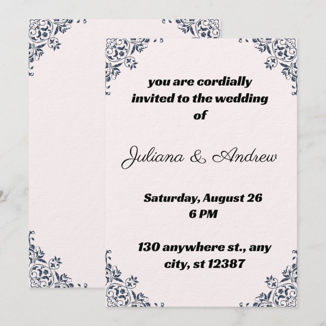 Einladung zur Hochzeit mit eleganten Eckdesigns (Vorne/Hinten)