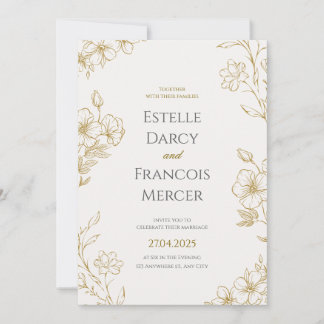Einladung zur Hochzeit mit Gold Floral, Elegante C