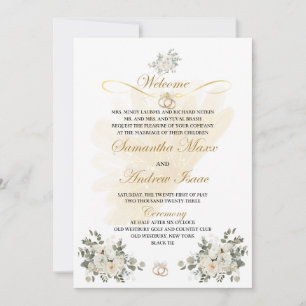 Einladung zur Hochzeit mit Gold und Blumen