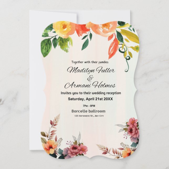 Einladung zur Hochzeit mit phantastischem Blumenwa (Vorderseite)
