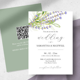 Einladung zur Hochzeit mit QR Code Botanischer Lav