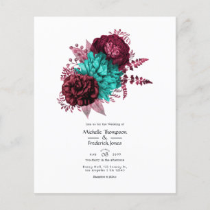 Einladung zur Hochzeit mit Türkis und Burgund Flyer