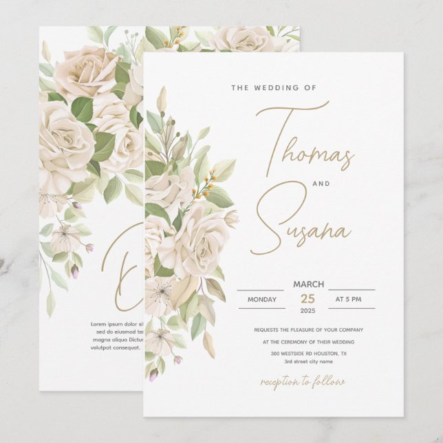 Einladung zur Hochzeit mit weißer Blume, Hochzeit  (Vorne/Hinten)