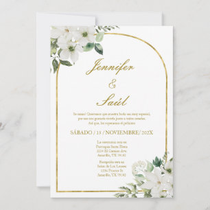 Einladung zur Hochzeit mit weißer Blume in Spanisc