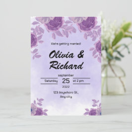 Einladung zur Hochzeit mit weißer und Lila Blüte