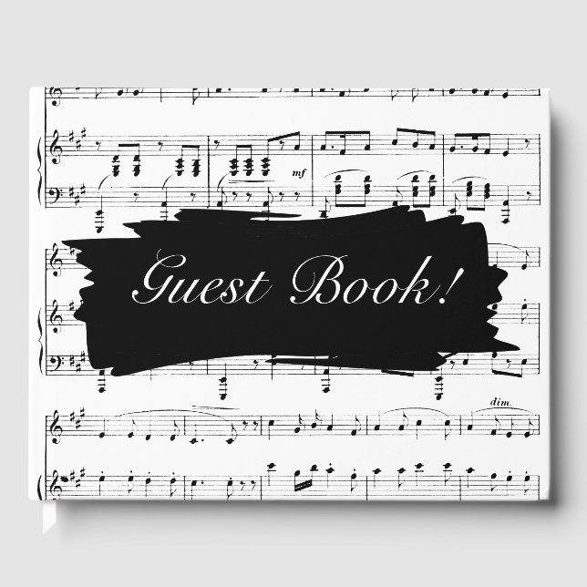 Einladung zur Hochzeit moderner Schwarz-Weiß-Musik Gästebuch (Vorderseite)