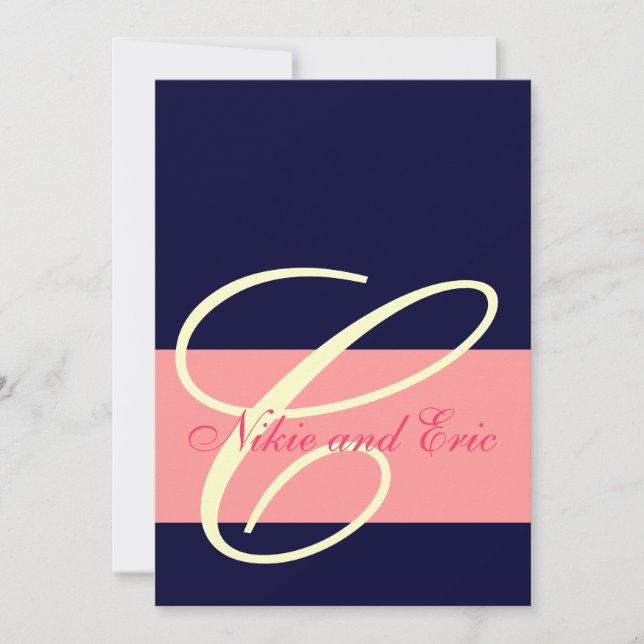 Einladung zur Hochzeit Monogram Names Pink, Elfenb (Vorderseite)