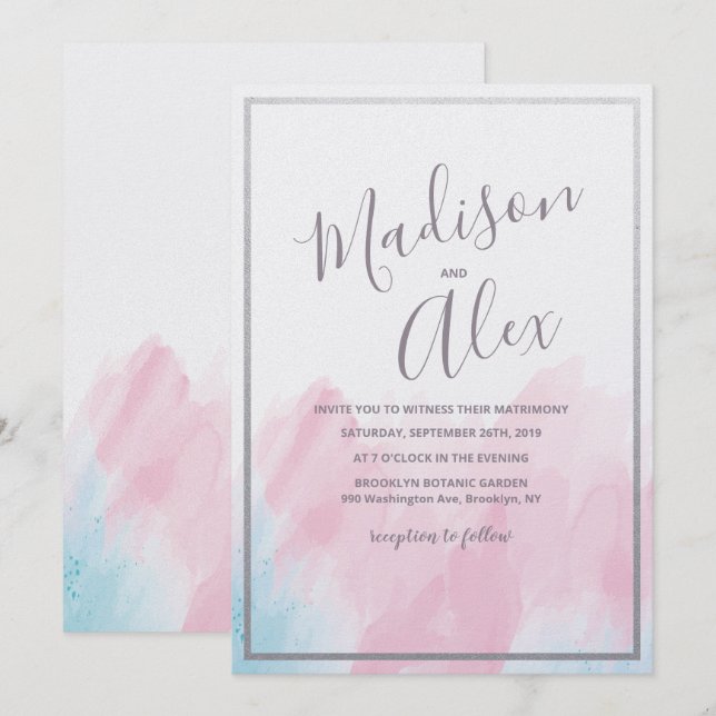 Einladung zur Hochzeit Pastel Watercolor (Vorne/Hinten)