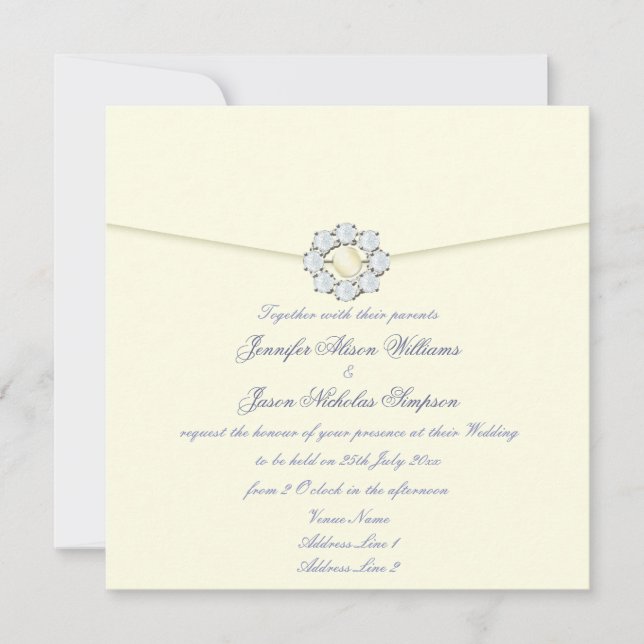 Einladung zur Hochzeit Pearl and Diamond Broach (Vorderseite)