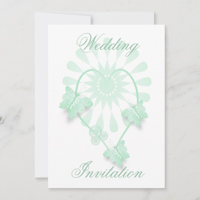 Einladung zur Hochzeit Peppermint Butterflies Herz (Vorderseite)