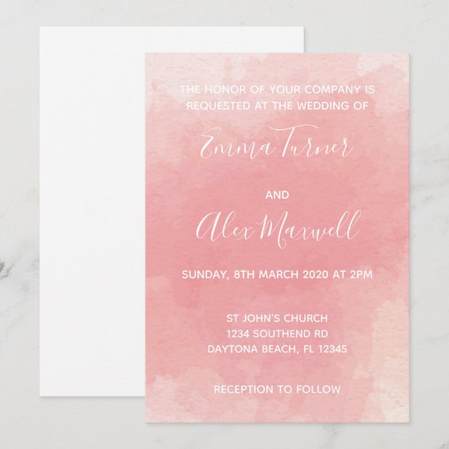 Einladung zur Hochzeit | Pink Watercolor Script (Vorne/Hinten)