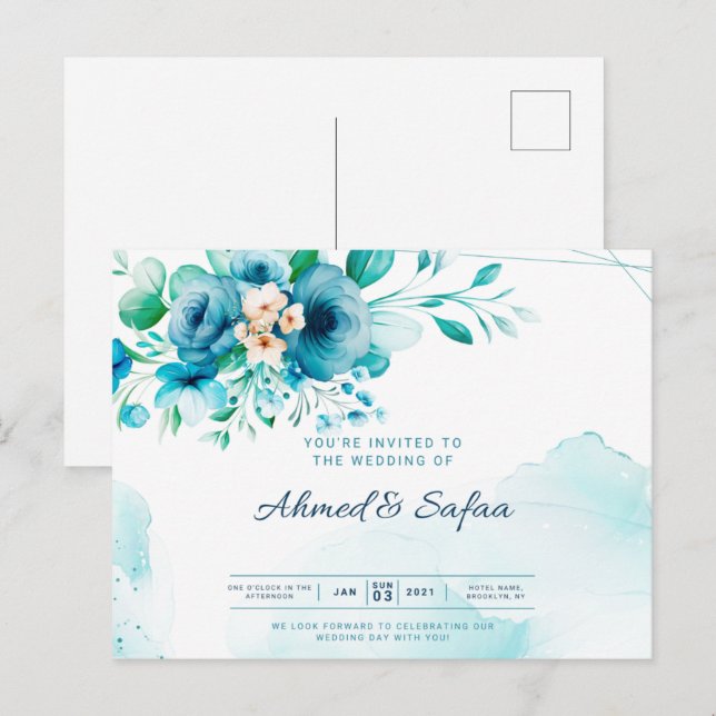 Einladung zur Hochzeit Postkarte (Vorne/Hinten)