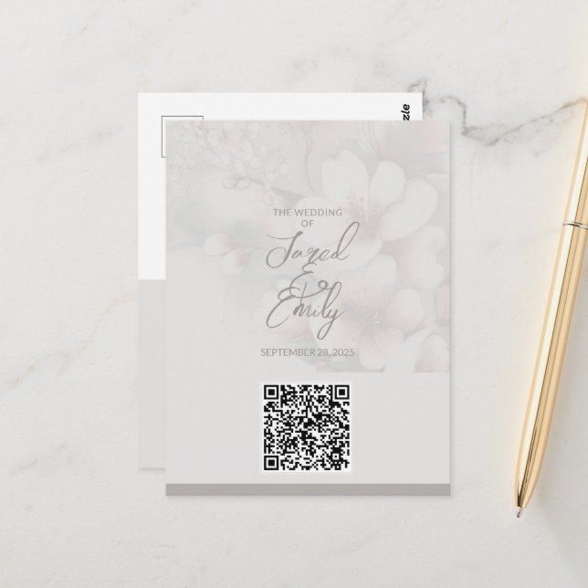 Einladung zur Hochzeit QR Code Postkarte (Vorderseite/Rückseite Beispiel)