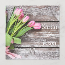Einladung zur Hochzeit - rosa Tulips und Holz