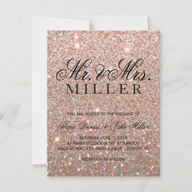 Einladung zur Hochzeit - Rose Gold Glitzer Fab (Vorderseite)