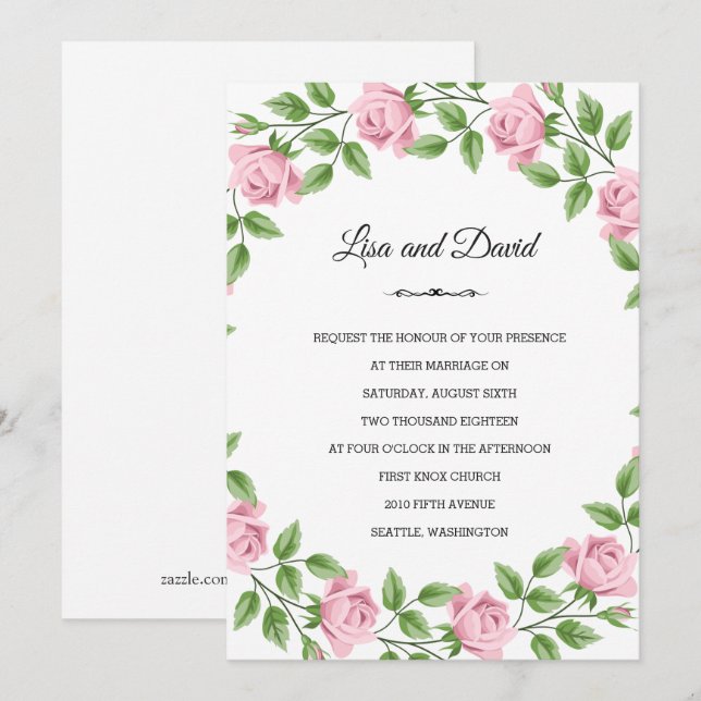 Einladung zur Hochzeit Rosen Pink (Vorne/Hinten)