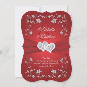 Einladung zur Hochzeit Rot, Silber, Blüten, Herz
