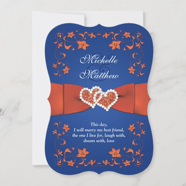Einladung zur Hochzeit | Royal Blue Orange, Floral (Vorderseite)