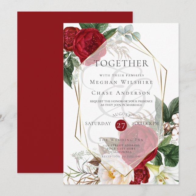 Einladung zur Hochzeit | Scarlet und Elfenbeinflor (Vorne/Hinten)