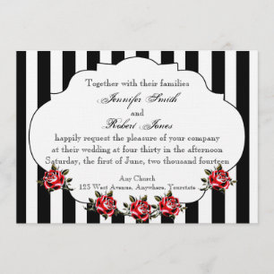 Einladung zur Hochzeit Schwarz-weiß und Rote Rose