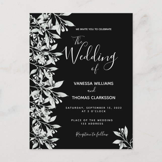 Einladung zur Hochzeit Schwarz-weißer botanischer  Postkarte (Vorderseite)