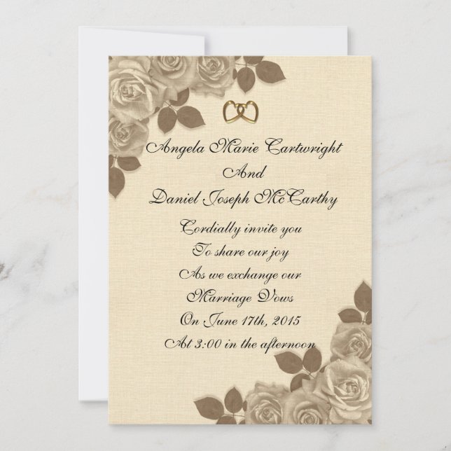 Einladung zur Hochzeit Sepia Rose auf Leinen (Vorderseite)