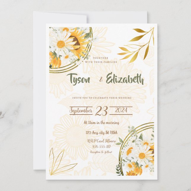 Einladung zur Hochzeit - Sonnenblumen, gelb und we (Vorderseite)