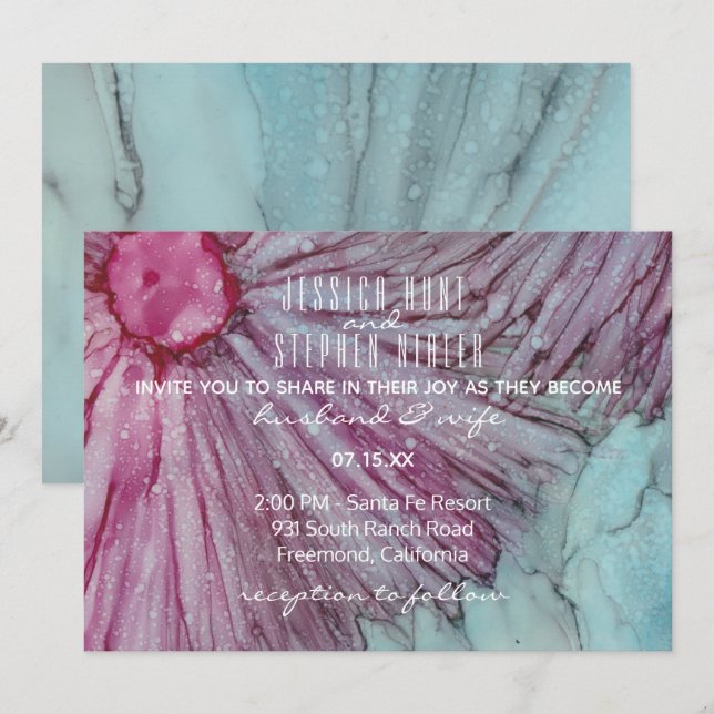 Einladung zur Hochzeit Türkis und Lavendel (Vorne/Hinten)