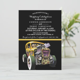 Einladung zur Hochzeit und gelbes Frisierte Auto