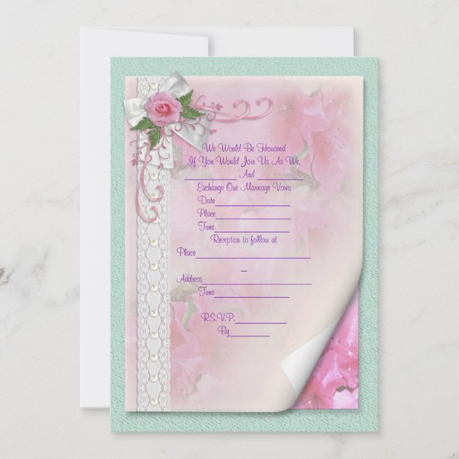 Einladung zur Hochzeit viktorianische Rose (Vorderseite)