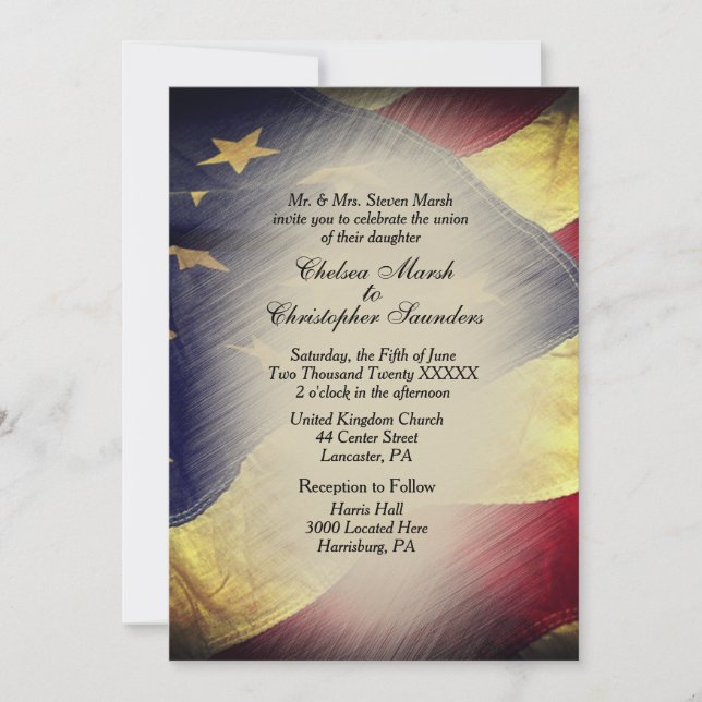 Einladung zur Hochzeit Vintager amerikanischer Fah (Vorderseite)