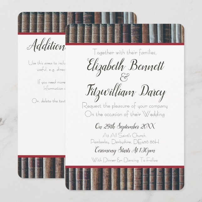 Einladung zur Hochzeit Vintager Bücher (Vorne/Hinten)