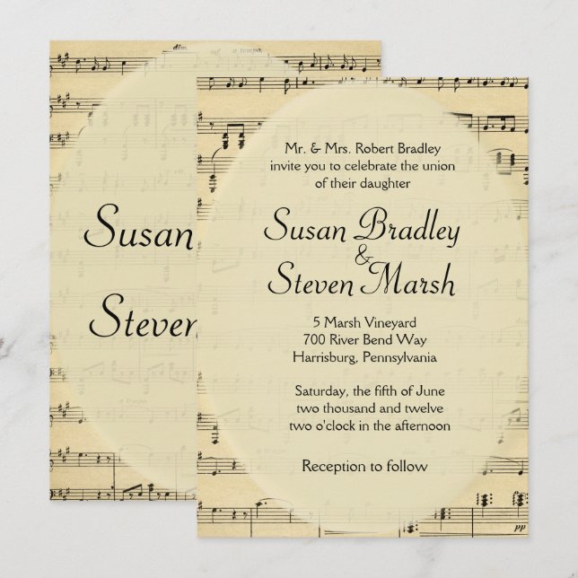 Einladung zur Hochzeit Vintager Noten (Vorne/Hinten)