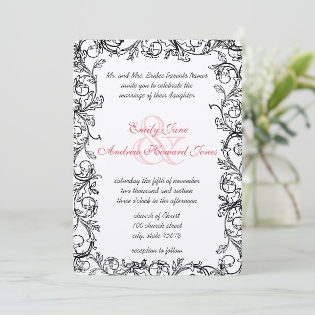 Einladung zur Hochzeit Vintager Weintrauben (Stehend Vorderseite)