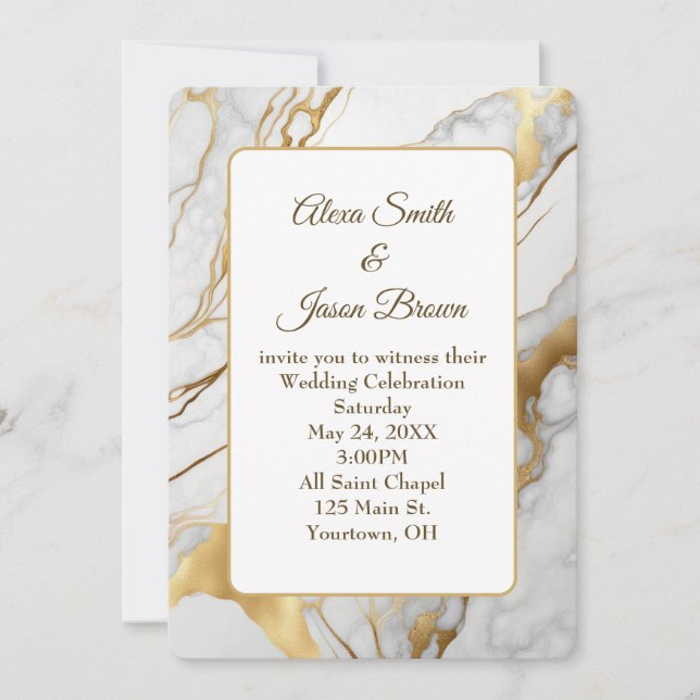 Einladung zur Hochzeit von abstraktem Gold und wei (Vorderseite)