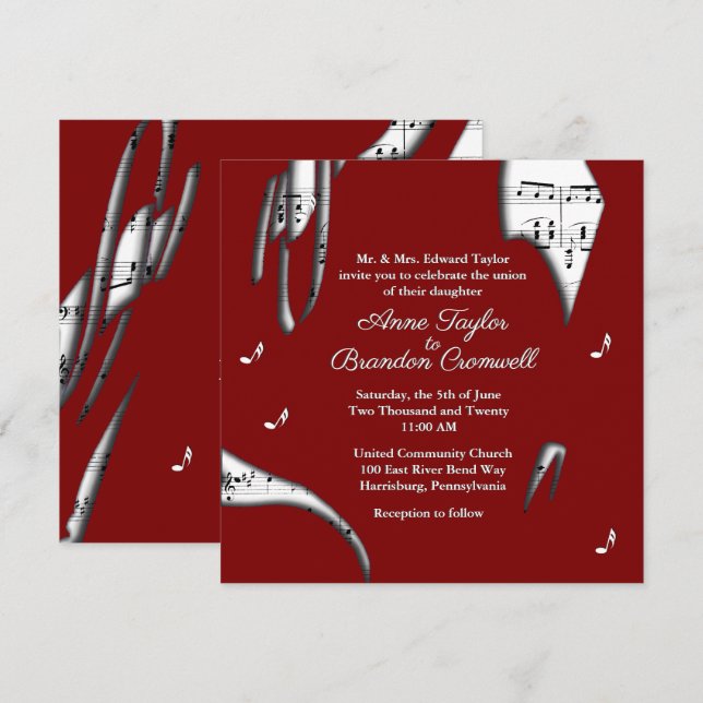 Einladung zur Hochzeit von abstrakten Maroon und W (Vorne/Hinten)