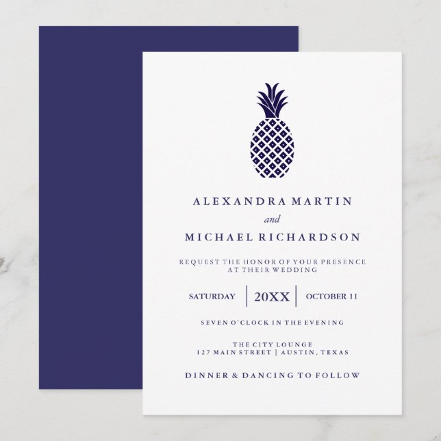 Einladung zur Hochzeit von Ananas (Vorne/Hinten)