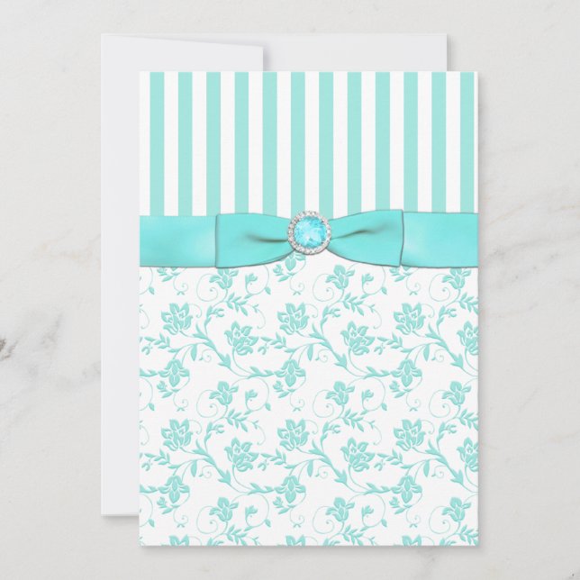 Einladung zur Hochzeit von Aqua Blue und White Str (Vorderseite)