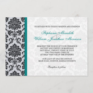 Einladung zur Hochzeit von aquamarin Damask Monogr