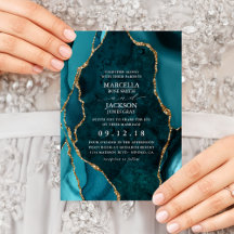 Einladung zur Hochzeit von aquamarin- und Goldmarm